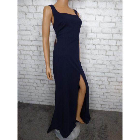 $220 BHLDN Ashlynn Square Neck Side Slit Crepe Gown in Navy 24W NEW B996 - Picture 7 of 16